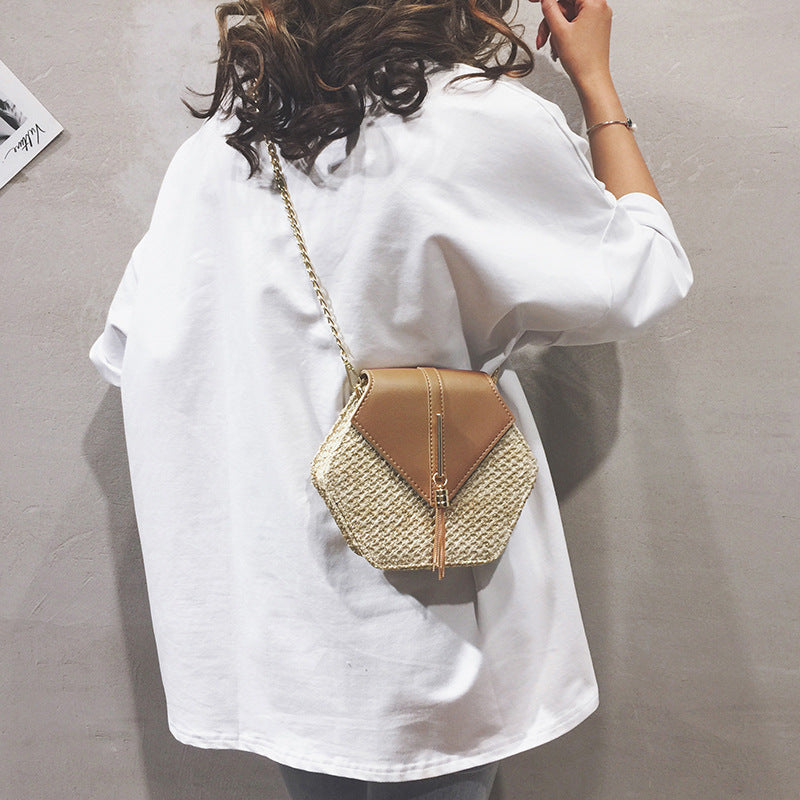 Small Bag Western Style Straw Woven Bag Texture Chain Bag Female Bag