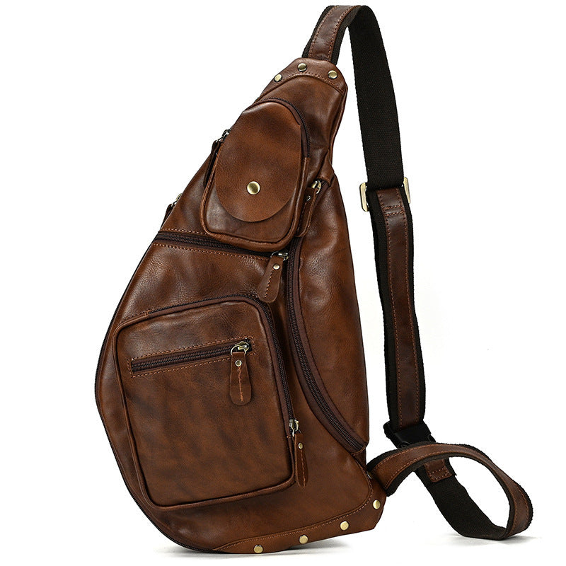 Chest Bag Men's Diagonal Bag Leather Casual Outdoor Travel Bag Shoulder Bag