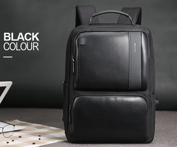 Black Leather Backpack College Bag for Boys Mens Anti Theft Back Packs Travelling Bags Korean Style Men Backpack Schoolbag